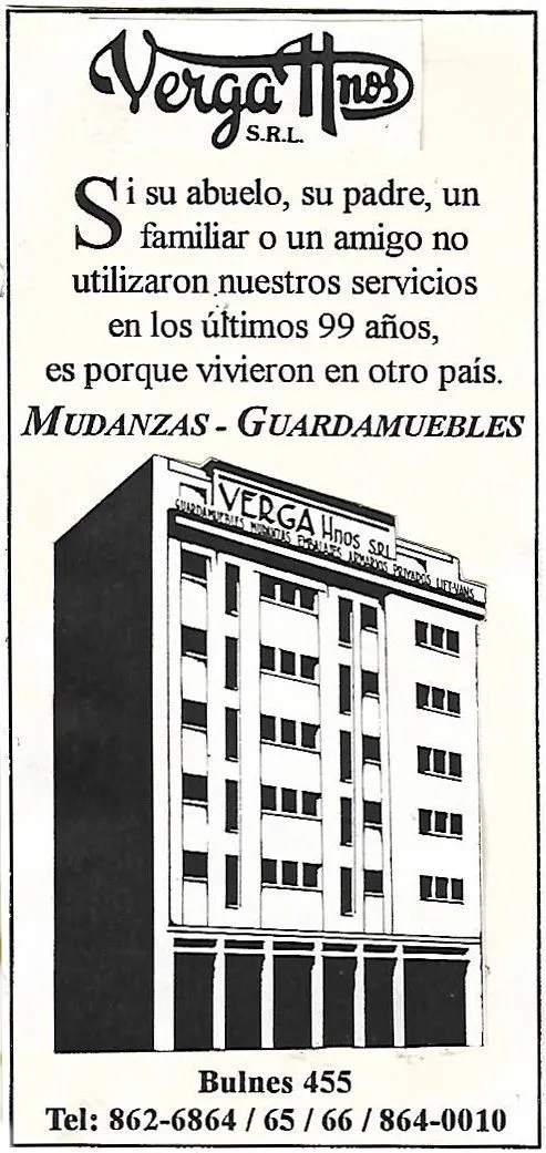 Aviso publicitario de Verga Hnos de 1994, con el edificio Art Déco de Bulnes 455
